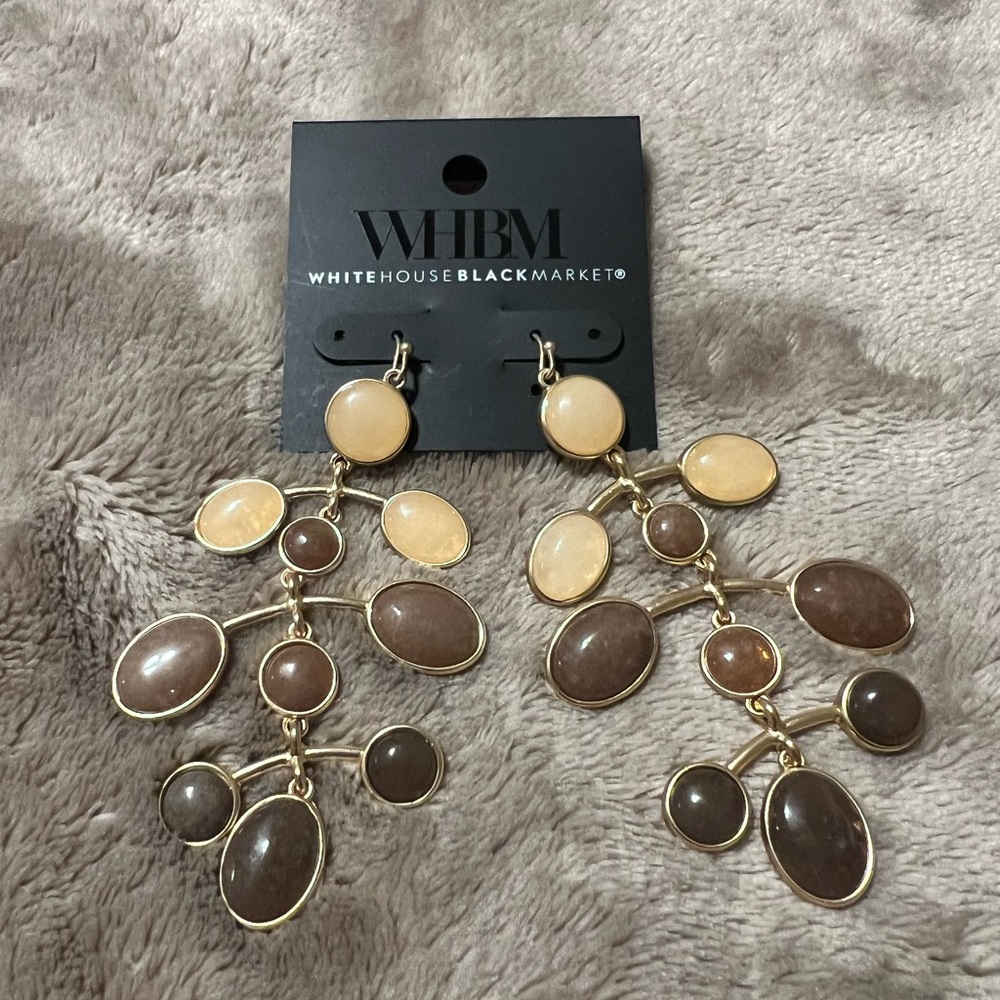 NWT White House & Black Market Cream and Cocoa Chandelier Earrings